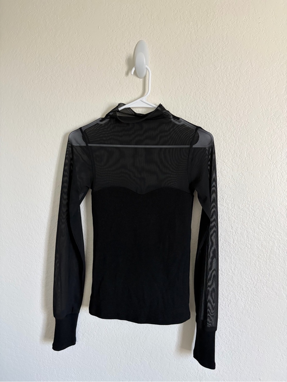 bohme Black Sheer Mesh Yoke Long Sleeve Top